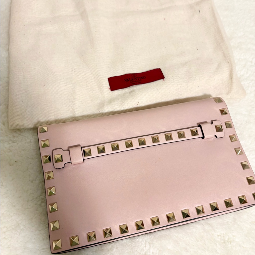 Valentino Blush Pink Rockstud Leather Clutch
